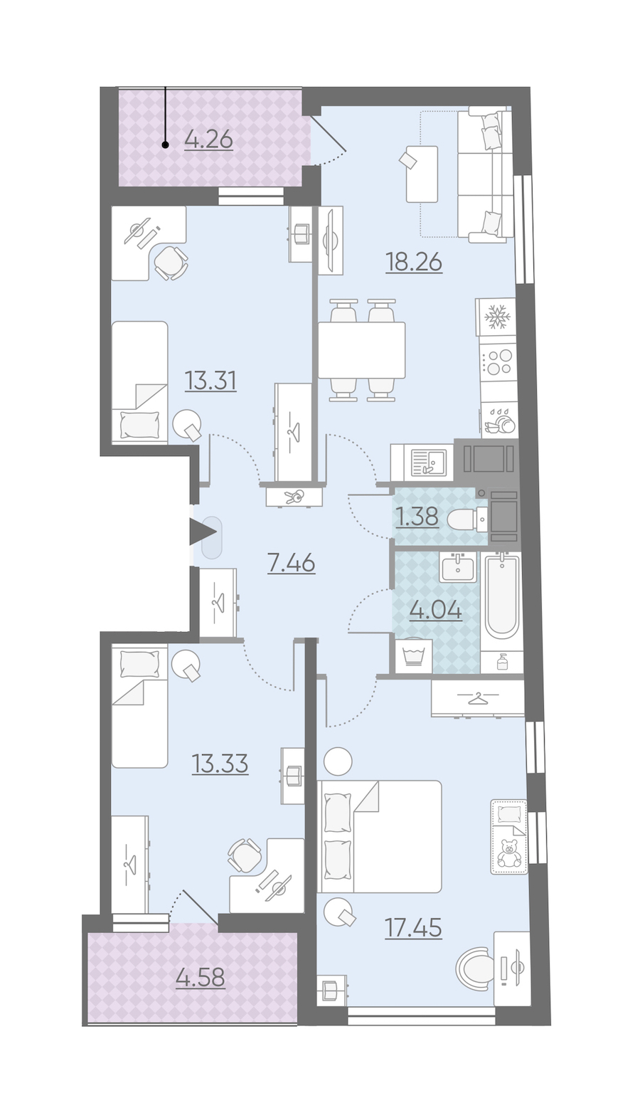 Трехкомнатная квартира в : площадь 79.65 м2 , этаж: 14 – купить в Санкт-Петербурге